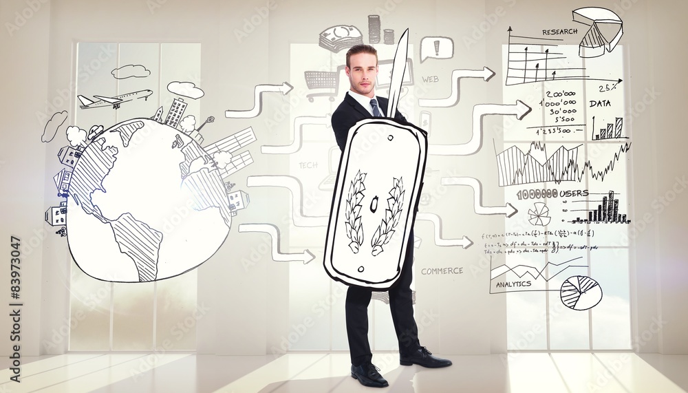 Composite image of corporate warrior