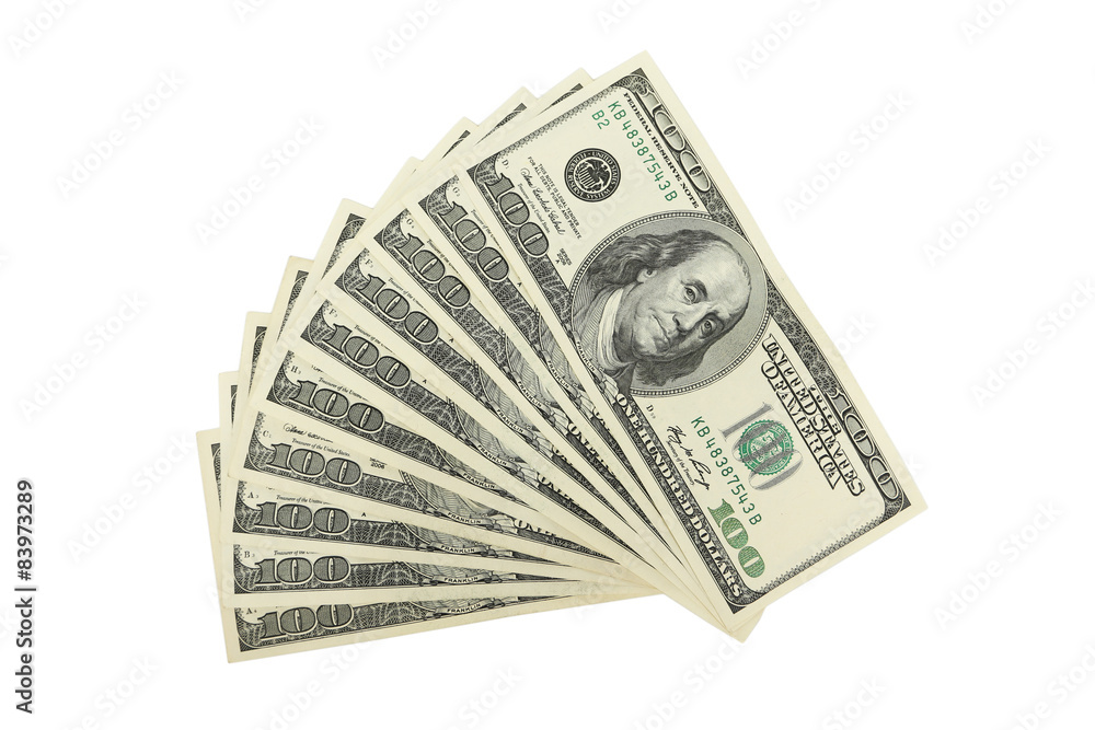 Hundred dollars bill isolated on white Hundred dollars bill isolated on white
