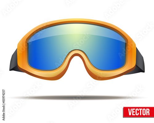 Classic orange snowboard ski goggles with colorful glass. Vector