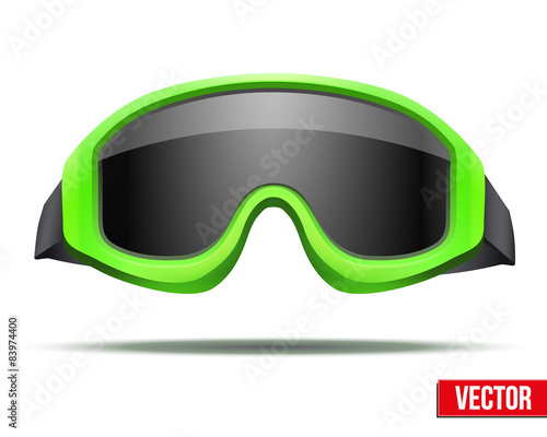 Classic green snowboard ski goggles with black glass. Vector