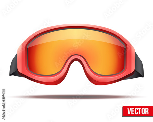 Classic red snowboard ski goggles with colorful glass. Vector