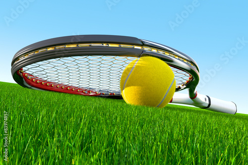 Tennis Racket Grass Side