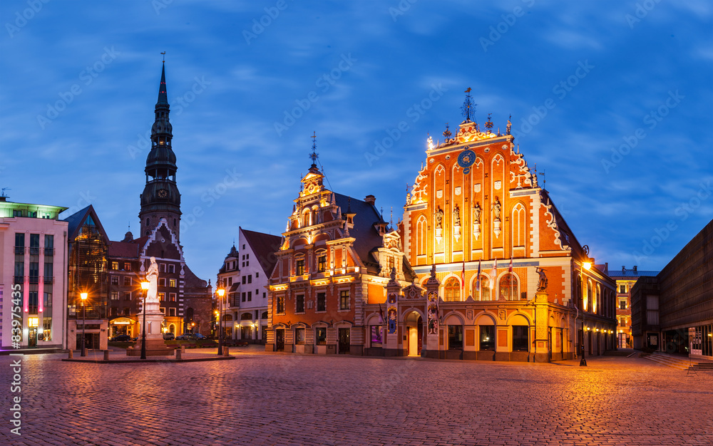 Panorama Riga Town Hall Square with House of the Blackheads, St.