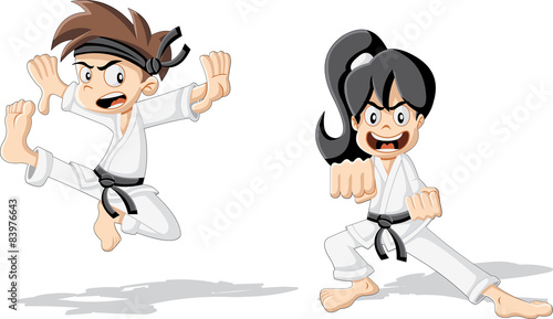 Cartoon karate kids training karate
