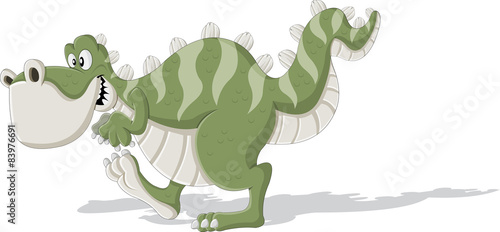 Cartoon tyrannosaur. Cute trex dinosaur walking.