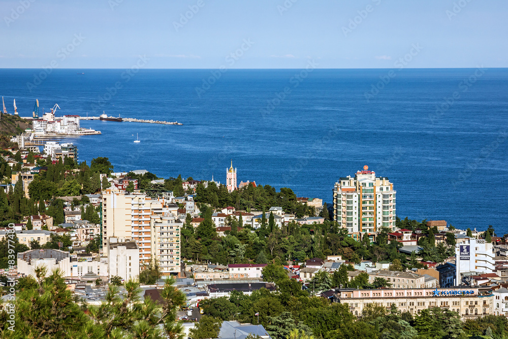 YALTA, CRIMEA: Panoramic view on Yalta famous resort, Russia.