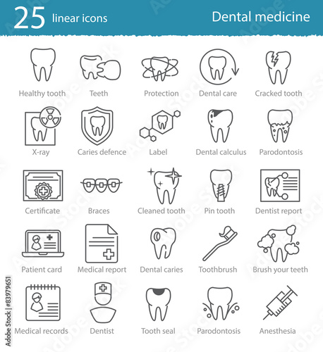 Vector dental medicine  thin line icons set