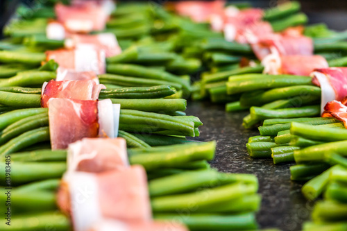 Green beans rolled in bacon