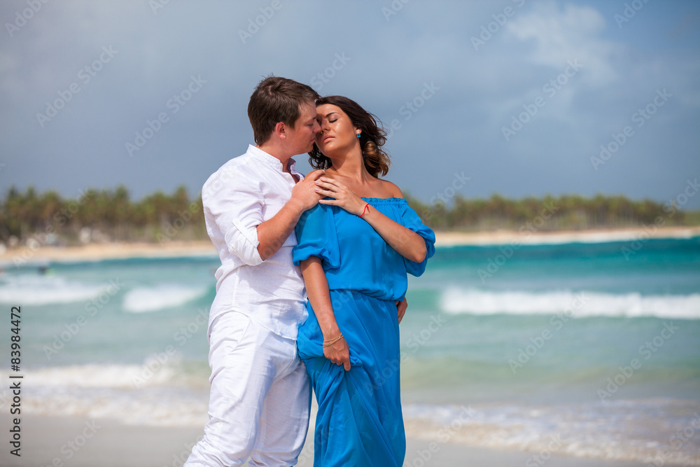 Beach couple walking on romantic travel. Beach couple walking on romantic travel.