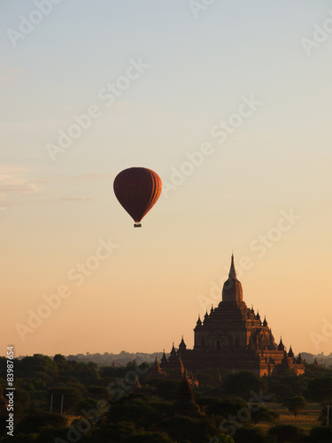 Hot air balloon was over plain of Bagan