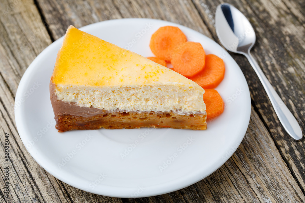 Sweet slice of carrot cake on white plate. Sweet slice of carrot cake on white plate.