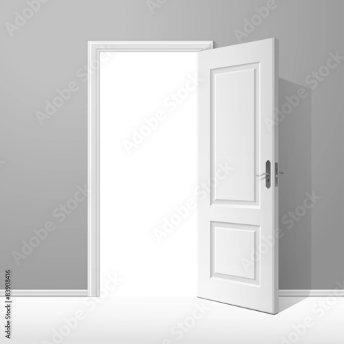 Fototapeta Naklejka Na Ścianę i Meble -  Vector White Open Door with Frame
