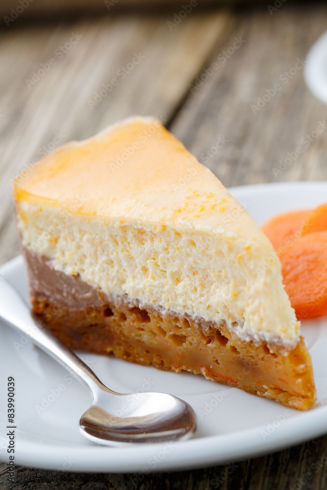 Sweet slice of carrot cake on white plate. Sweet slice of carrot cake on white plate.
