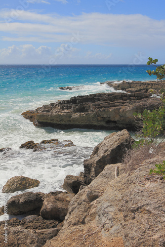 Rocky coast of ocean. Guadeloupe