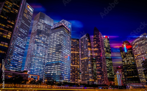 Photography Singapore night city scape,Marina bay.blur motion sky
