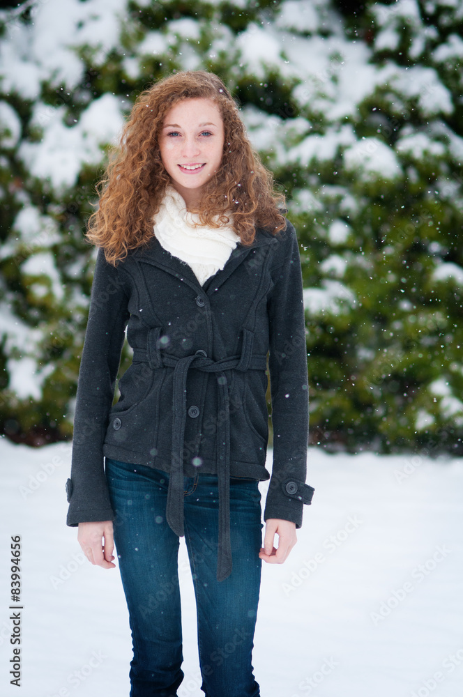 Teenage girl outdoors on a winter day Teenage girl outdoors on a winter day