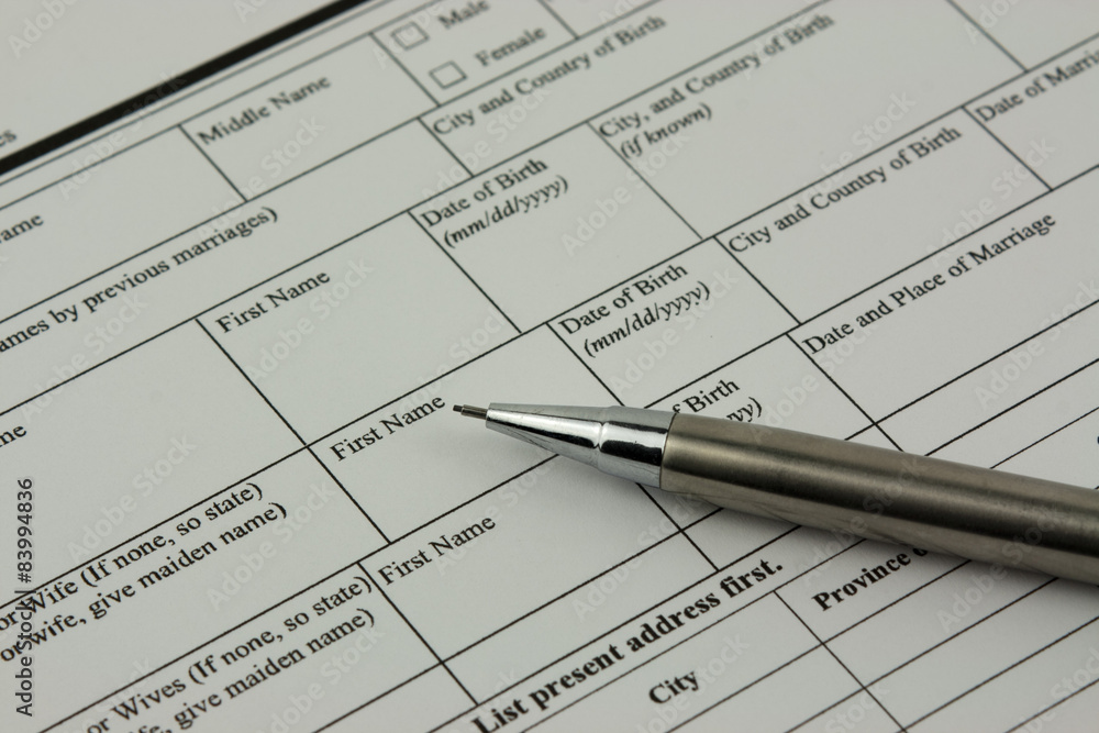 Close up of an application form Close up of an application form