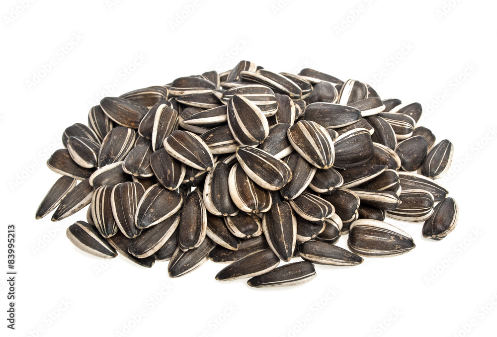 Sunflower seeds on a white background Sunflower seeds on a white background