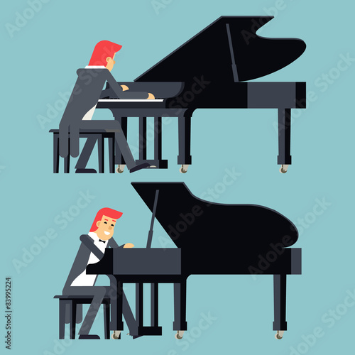 Pianist Piano Player Concept Character Flat Design on Stylish