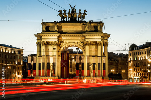 Photo Narva triumphal gate at Stachek Avenue in St. Petersburg in the