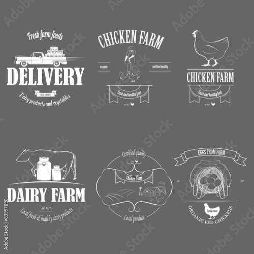Farm Fresh Products Badge Set Vector Illustration.