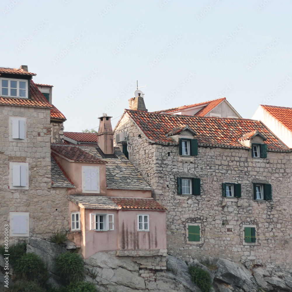 Old traditional houses built on a cliff. In Split Croatia. 