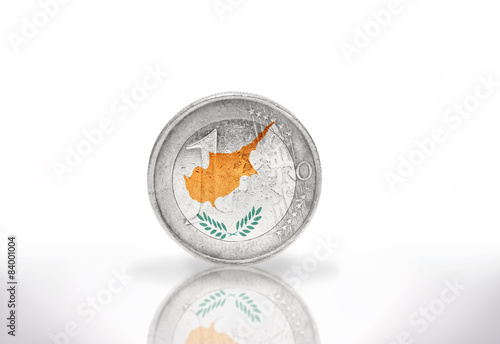 euro coin with cypriot flag on the white background