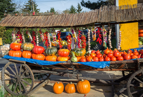 Vegetable stall on a traditional wooden cart photo