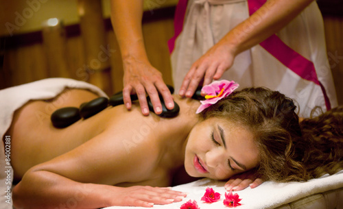 Healthy Spa: Young Beautiful Relaxing Woman Having Stone Massage