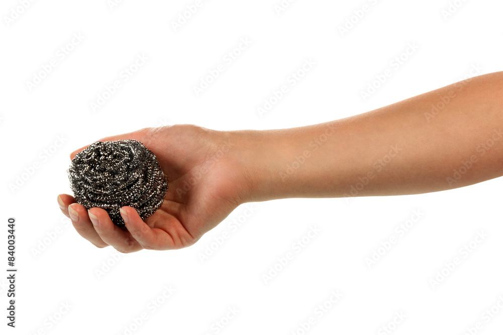 Hand with scourer isolated Hand with scourer isolated