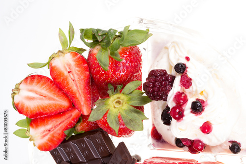 Ice cream with strawberries and chockolate photo