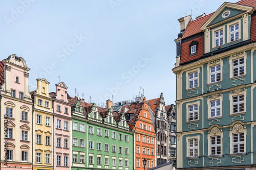 Facades of ancient tenements in the Old Town in Wroclaw