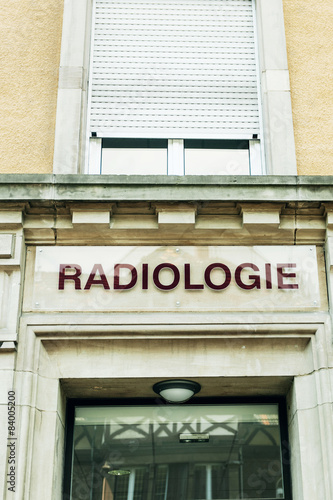 Radiology department sing above the door of a hospital