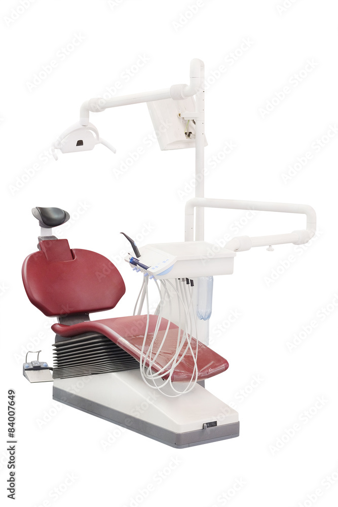 Dentist chair and equipment on a white background