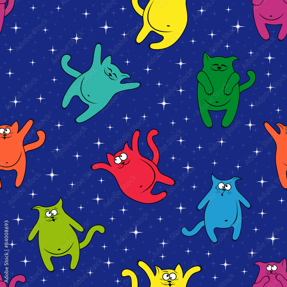 Seamless pattern with amusing cats on starry sky Seamless pattern with amusing cats on starry sky