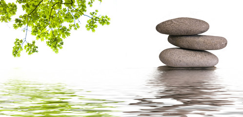 Wandcirkels Toilet Zen kiezels met esdoornblad  © pixarno