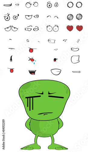 green monster cartoon expressions set