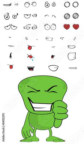 green monster cartoon expressions set