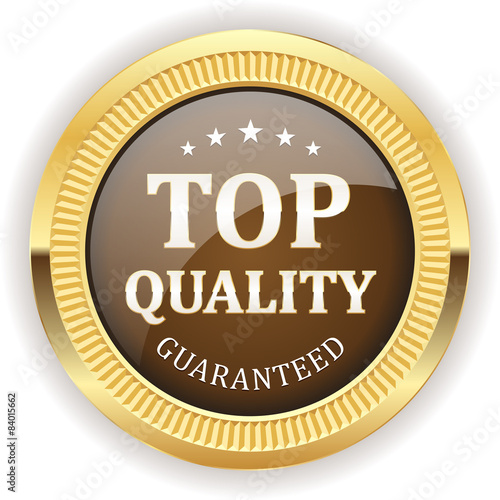 Brown top quality badge with gold border