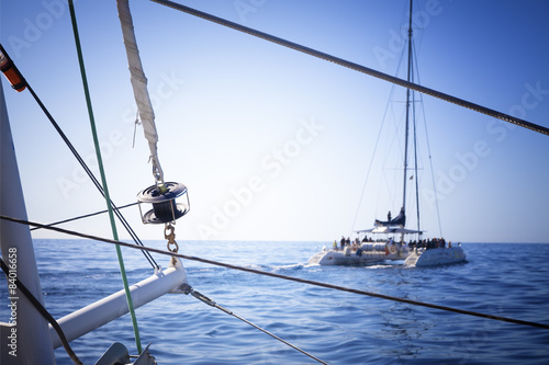 relaxing journay on a catamaran sailing boat photo