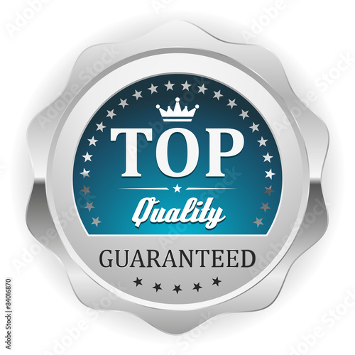 Blue top quality badge with silver border