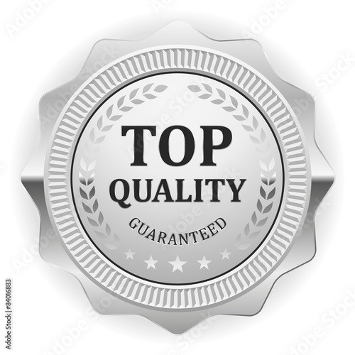 Silver top quality badge on white background