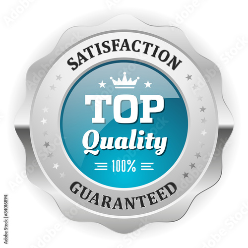 Blue top quality badge with silver border