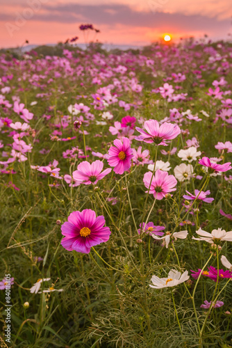 Cosmos flowers in purple, white, pink and red, is beautiful suns