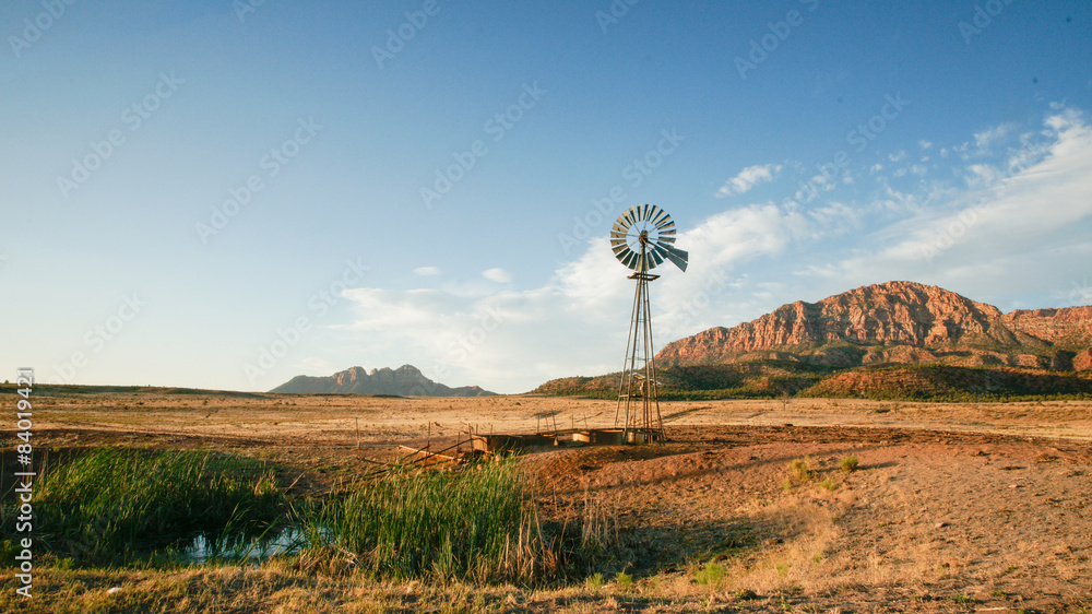 Utah Desert Ranch and WIndmill - obrazy, fototapety, plakaty 