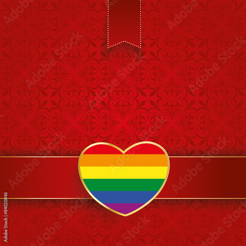 Square Ornaments Red Banner Rainbow Heart