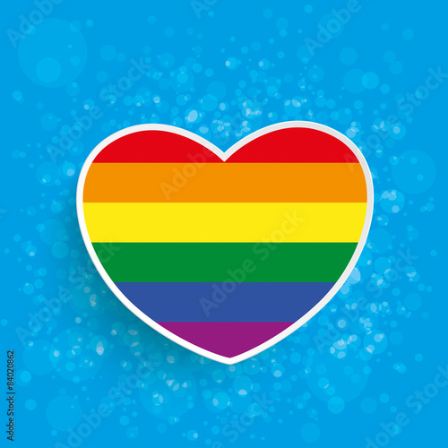Rainbow Paper Heart Blue Background