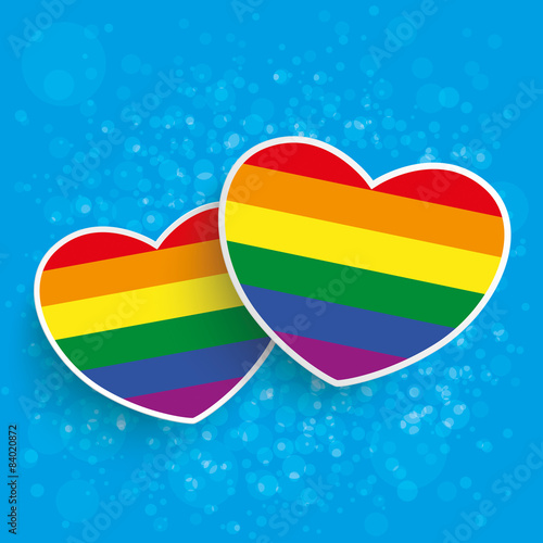 Rainbow Paper 2 Hearts Abstract Blue Background