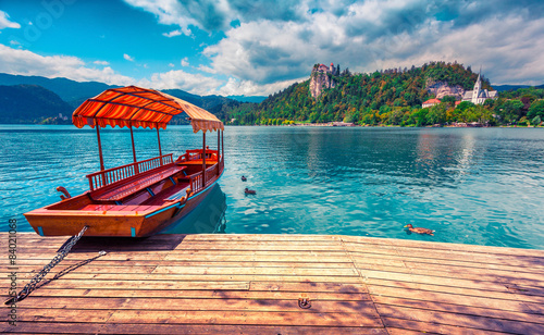 Lake Bled is a glacial lake in the Julian Alps photo