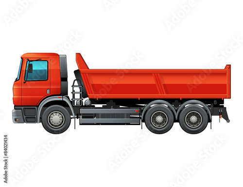 Red tipper dump truck color isolated vector
